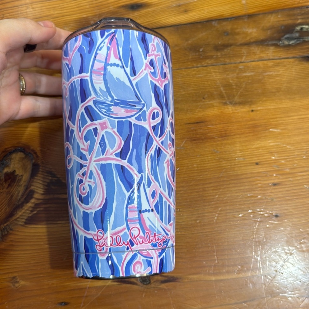 Lily Pulitzer Nautical Anchor Stainless Steel Pink and Blue Travel Mug Tumbler